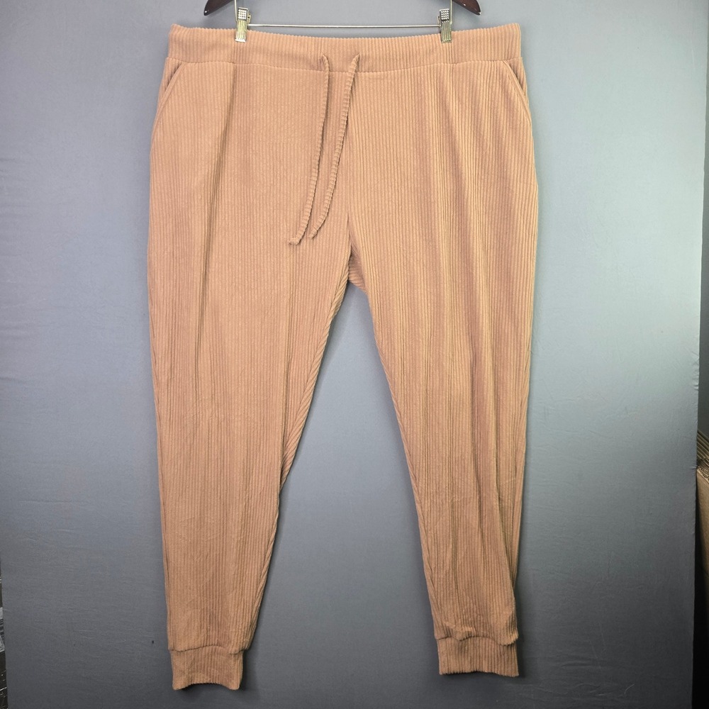 White Mark Ribbed Joggers Knit Lounge Pants 3XL Tan Brown Drawstring Pockets